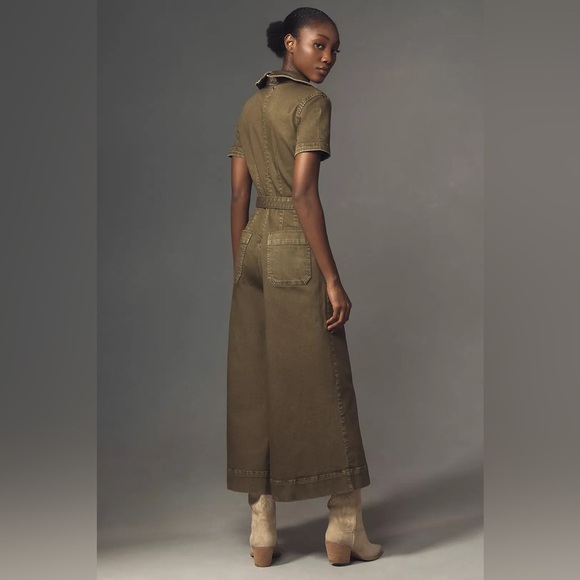 NWT! Anthro Dark Green The Colette Denim Wrap Jumpsuit by Maeve -Multiple🧡💎 - Picture 3 of 9